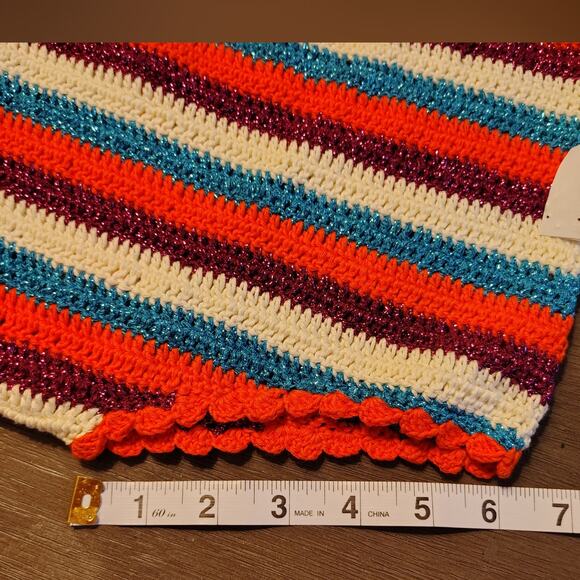 ROSE CARMINE Metallic Crochet-Knit Cotton Stripe Bikini Set Top M/L Bottoms 2 - Picture 7 of 16